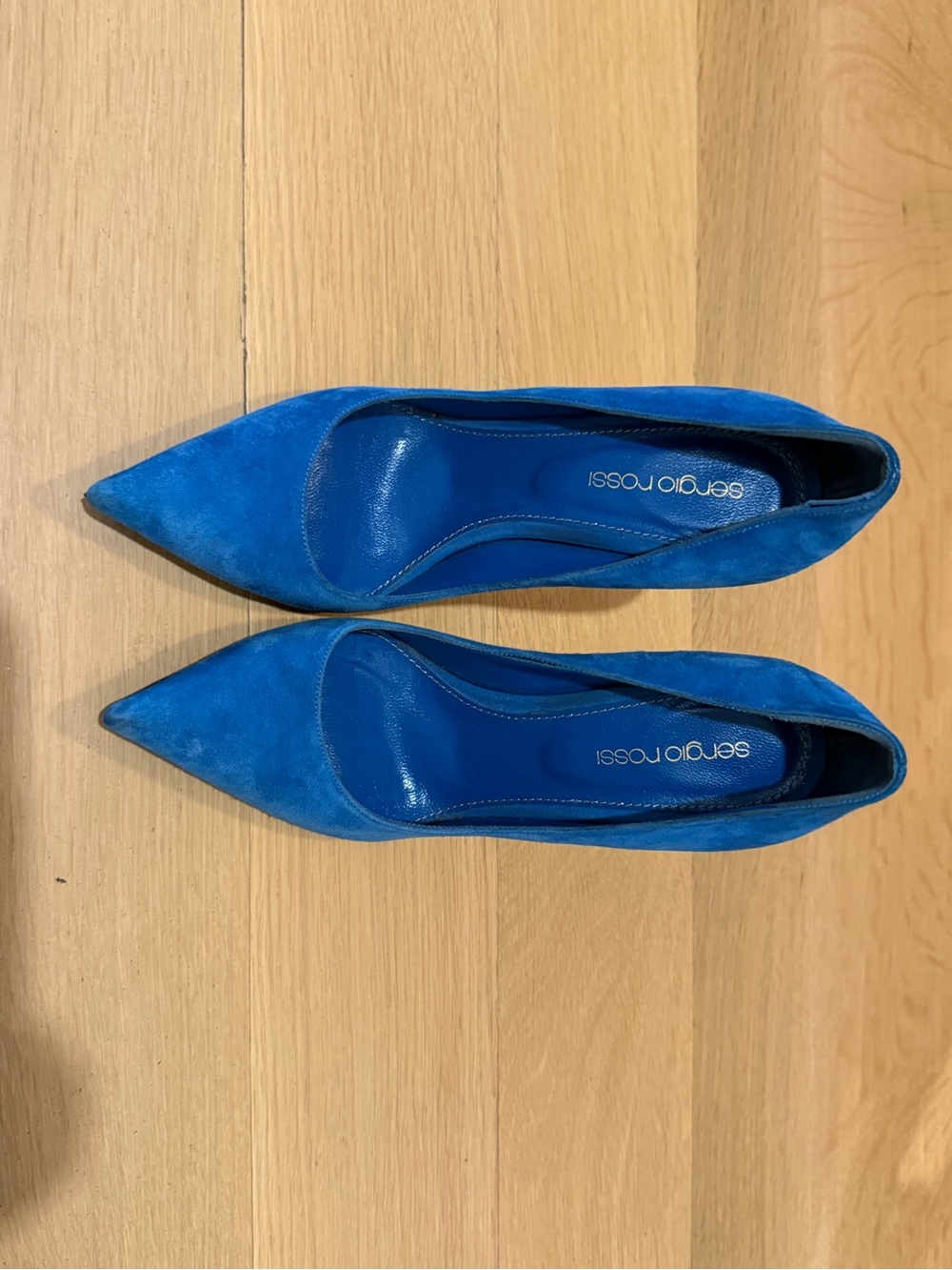 Sergio Rossi Bright Blue Suede Pointed Toe Pumps Heels Size 36